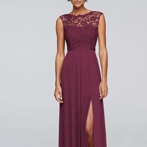 David’s Bridal long lace bridesmaid dress